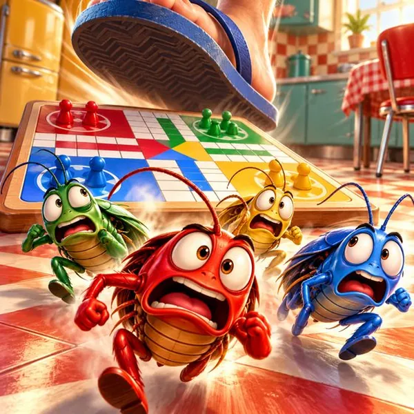 Cockroach Ludo board with a giant shoe
